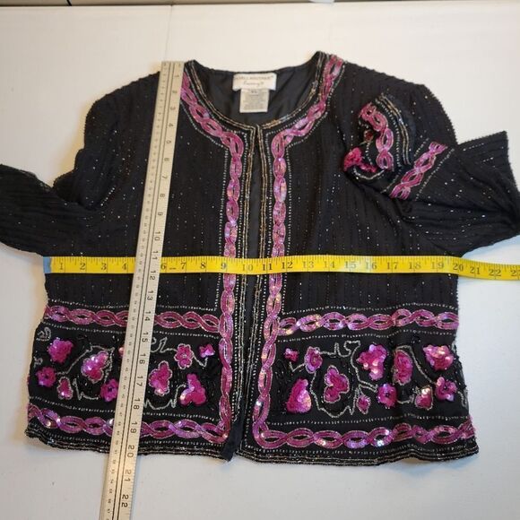 Papell Boutique Vintage Silk Fully Beaded Sequin Jacket Black Fuschia Women's XL - Picture 10 of 12